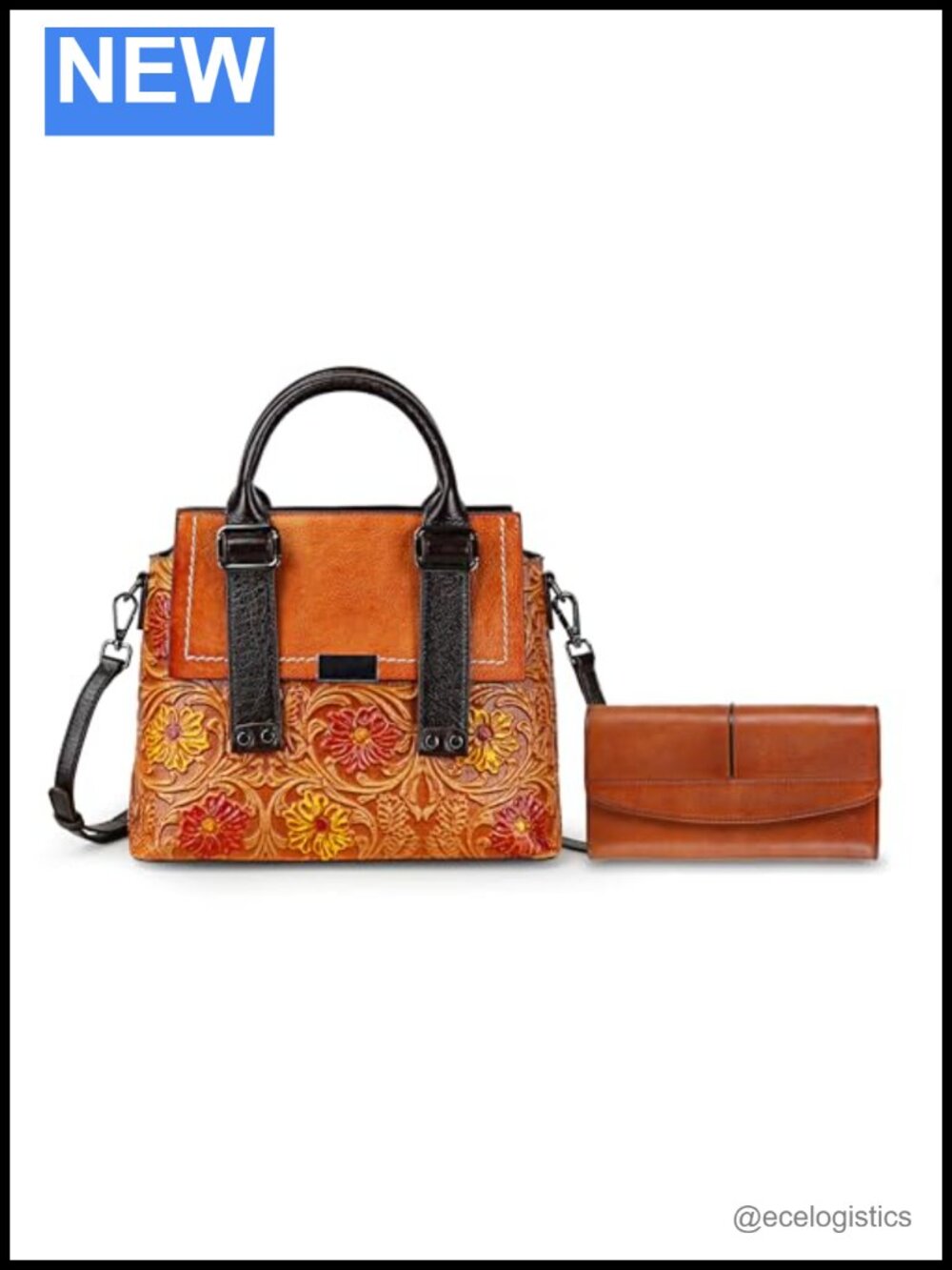 Women's Genuine Leather Satchel Handbag with Matching Wallet Crossbody Set